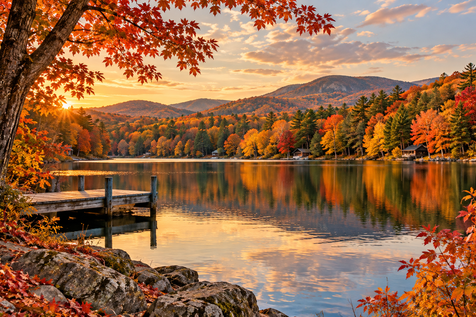 Free fall printable art - autumn lake reflections at golden hour