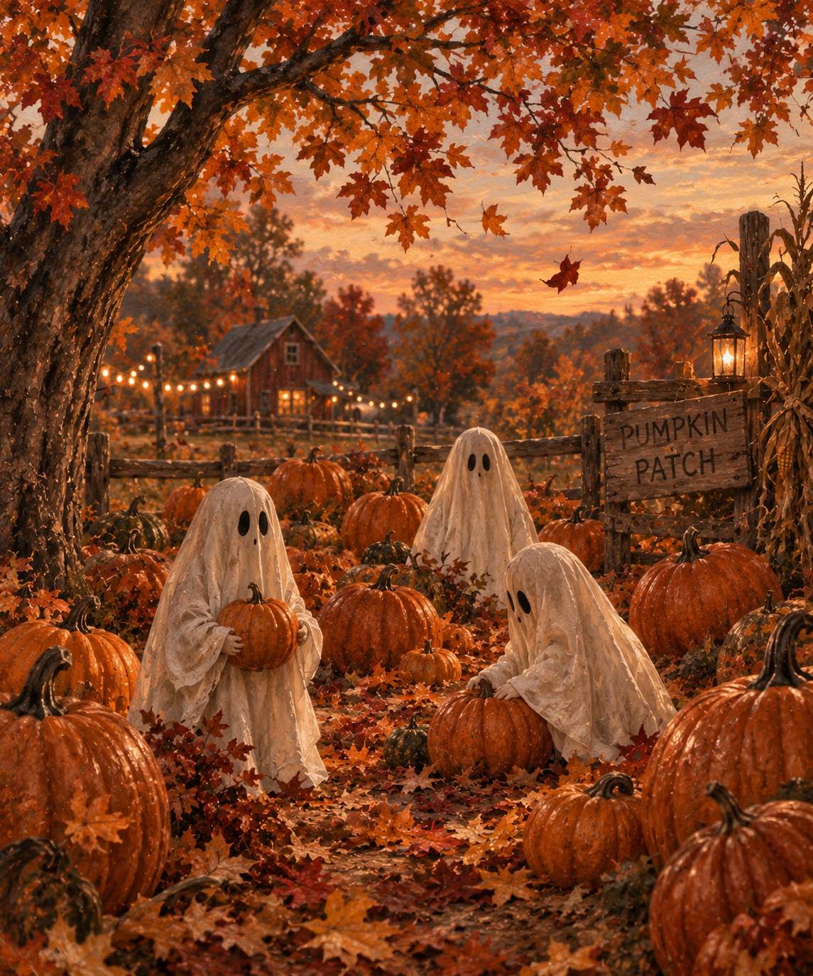 Fall/Halloween free printable art - ghosties in a pumpkin patch